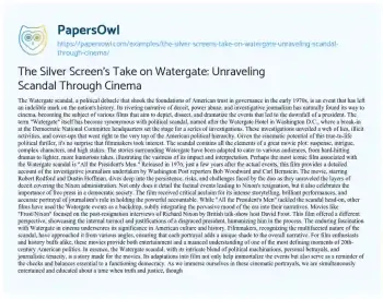 Essay on The Silver Screen’s Take on Watergate: Unraveling Scandal through Cinema