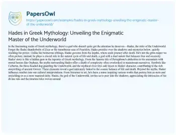 Essay on Hades in Greek Mythology: Unveiling the Enigmatic Master of the Underworld