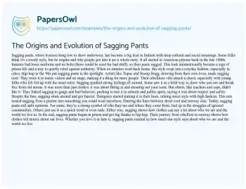 Essay on The Origins and Evolution of Sagging Pants