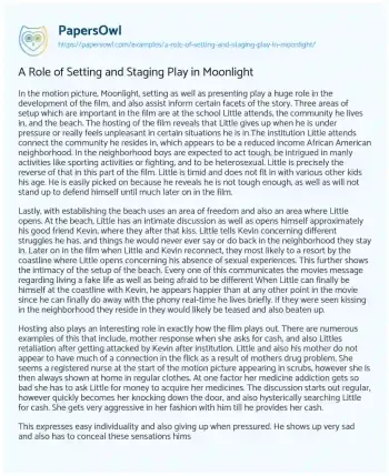 Essay on A Role of Setting and Staging Play in Moonlight