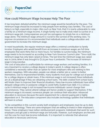 Essay on How could Minimum Wage Increase Help the Poor