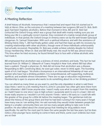 Essay on A Meeting Reflection