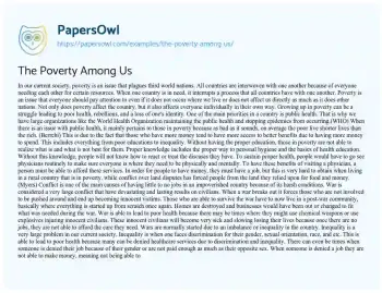 Essay on The Poverty Among Us