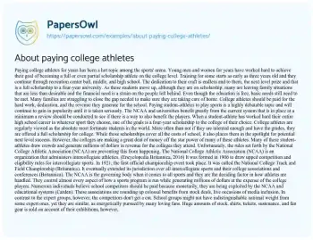 Essay on About Paying College Athletes