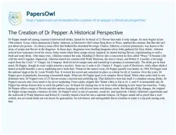 Essay on The Creation of Dr Pepper: a Historical Perspective