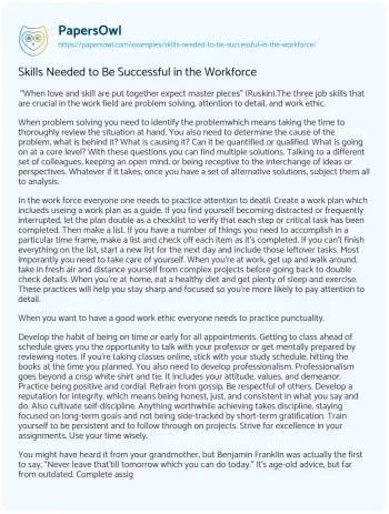 Essay on Skills Needed to be Successful in the Workforce