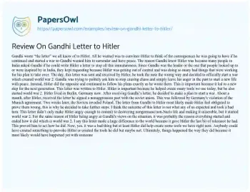 Essay on Review on Gandhi Letter to Hitler