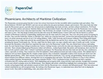 Essay on Phoenicians: Architects of Maritime Civilization