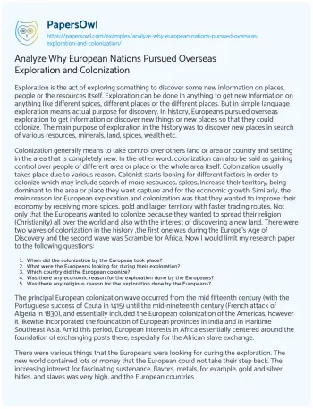 Essay on Analyze why European Nations Pursued Overseas Exploration and Colonization