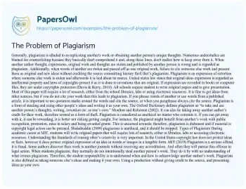 Essay on The Problem of Plagiarism