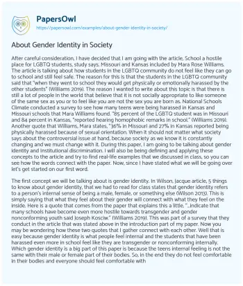 Essay on About Gender Identity in Society