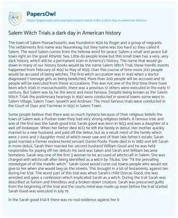 Essay on Salem, Massachusetts: a Town Marked by Dark History