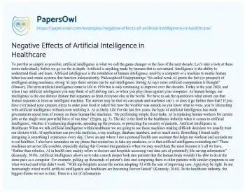 Essay on Negative Effects of Artificial Intelligence in Healthcare