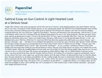 Essay on Satirical Essay on Gun Control: a Light-Hearted Look at a Serious Issue