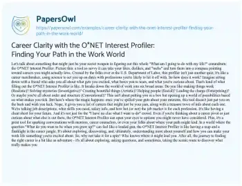 Essay on Career Clarity with the O*NET Interest Profiler: Finding your Path in the Work World