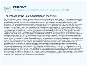 Essay on The Impact of the Lost Generation in the 1920s