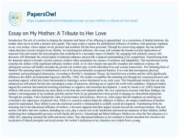 Essay on Essay on my Mother: a Tribute to her Love