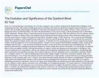 Essay on The Evolution and Significance of the Stanford-Binet IQ Test