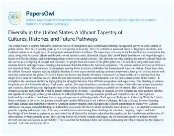 Essay on Diversity in the United States: a Vibrant Tapestry of Cultures, Histories, and Future Pathways