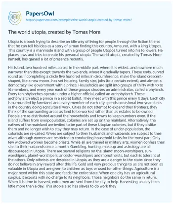 Essay on The World Utopia, Created by Tomas more