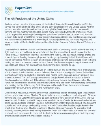 Essay on The 7th President of the United States