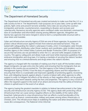 Essay on The Department of Homeland Security