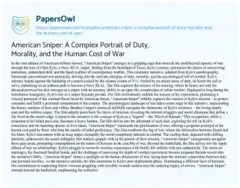 Essay on American Sniper: a Complex Portrait of Duty, Morality, and the Human Cost of War