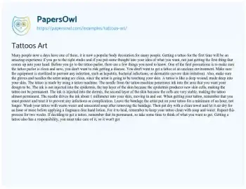 Essay on Tattoos Art