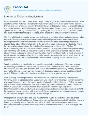 Essay on Internet of Things and Agriculture