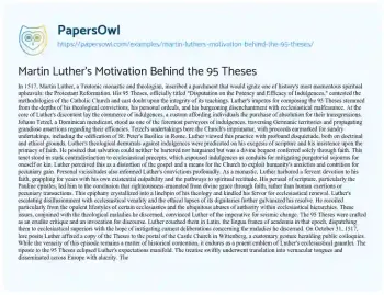 Essay on Martin Luther’s Motivation Behind the 95 Theses