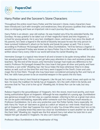 Essay on Harry Potter and the Sorcerer’s Stone Characters