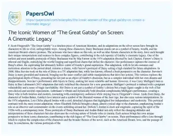 Essay on The Iconic Women of “The Great Gatsby” on Screen: a Cinematic Legacy