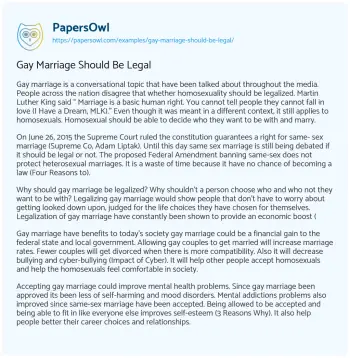 Essay on Gay Marriage should be Legal