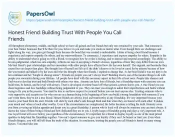 Essay on Honest Friend: Building Trust with People you Call Friends