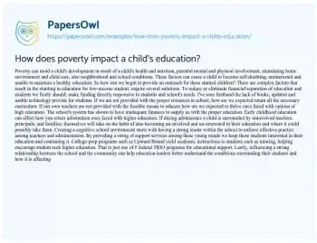 Essay on How does Poverty Impact a Child’s Education?