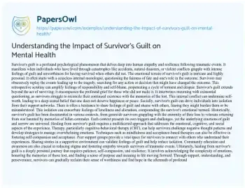 Essay on Understanding the Impact of Survivor’s Guilt on Mental Health