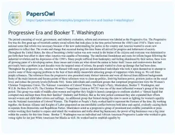 Essay on Progressive Era and Booker T. Washington