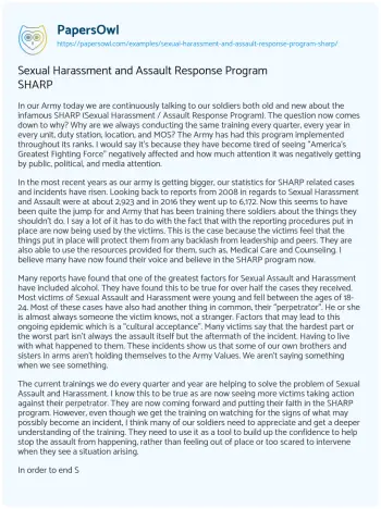 Essay on Sexual Harassment and Assault Response Program SHARP