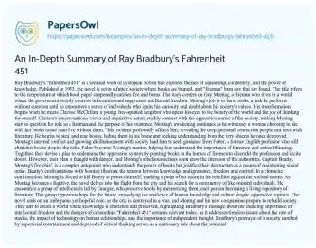 Essay on An In-Depth Summary of Ray Bradbury’s Fahrenheit 451