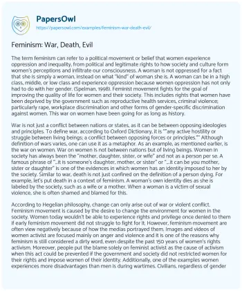 Essay on Feminism: War, Death, Evil