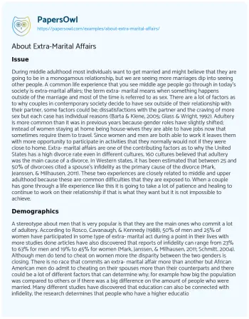 Essay on About Extra-Marital Affairs