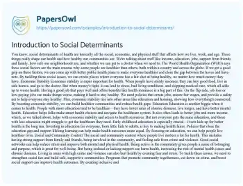 Essay on Introduction to Social Determinants