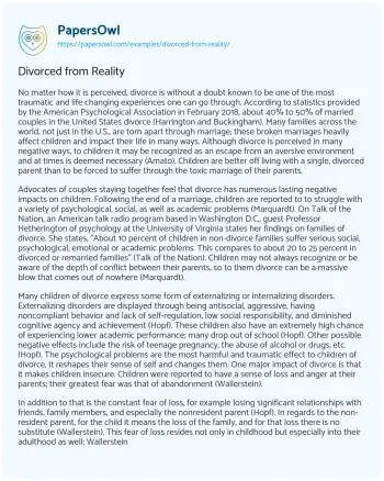 Essay on Divorced from Reality