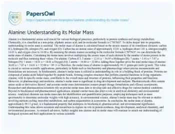 Essay on Alanine: Understanding its Molar Mass