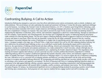 Essay on Confronting Bullying: a Call to Action