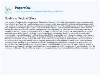 Essay on Fidelity in Medical Ethics