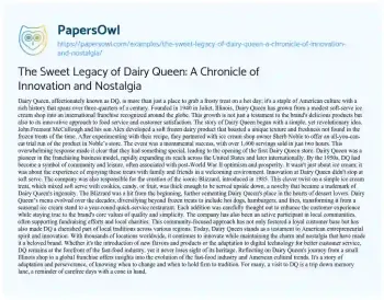 Essay on The Sweet Legacy of Dairy Queen: a Chronicle of Innovation and Nostalgia