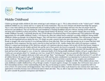 Essay on Middle Childhood