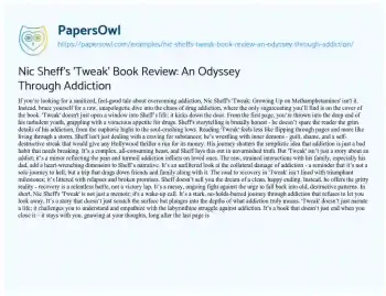 Essay on Nic Sheff’s ‘Tweak’ Book Review: an Odyssey through Addiction