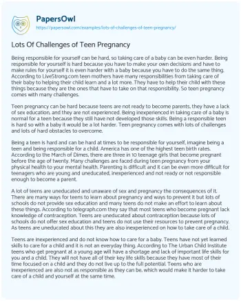 Essay on Lots of Challenges of Teen Pregnancy